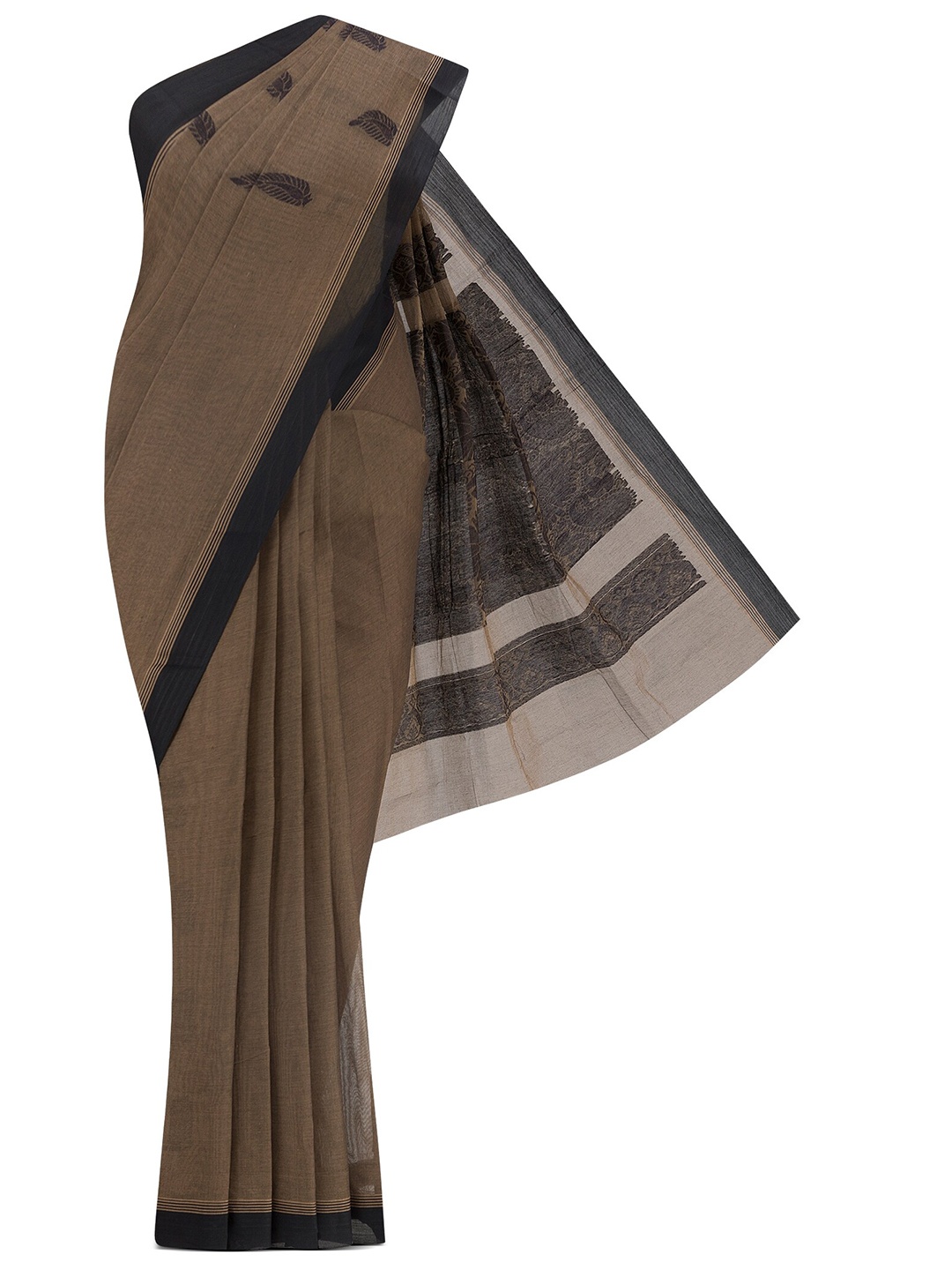 

Nalli Ethnic Motifs Woven Design Pure Cotton Kanjeevaram Saree, Brown