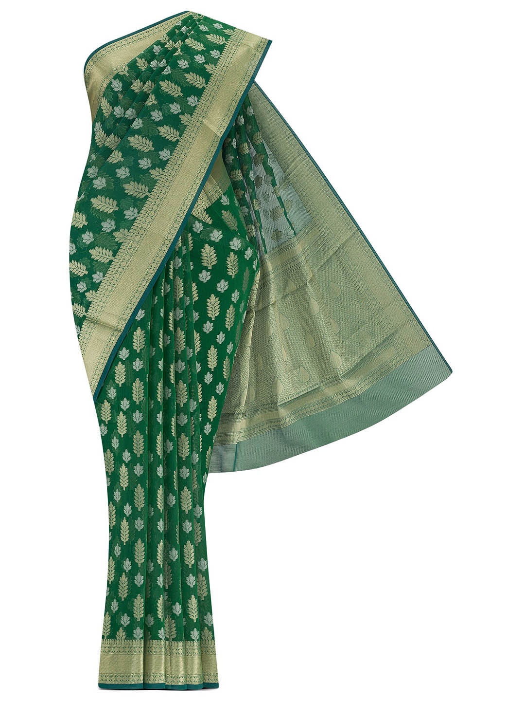 

Nalli Ethnic Motifs Woven Design Zari Kota Saree, Green