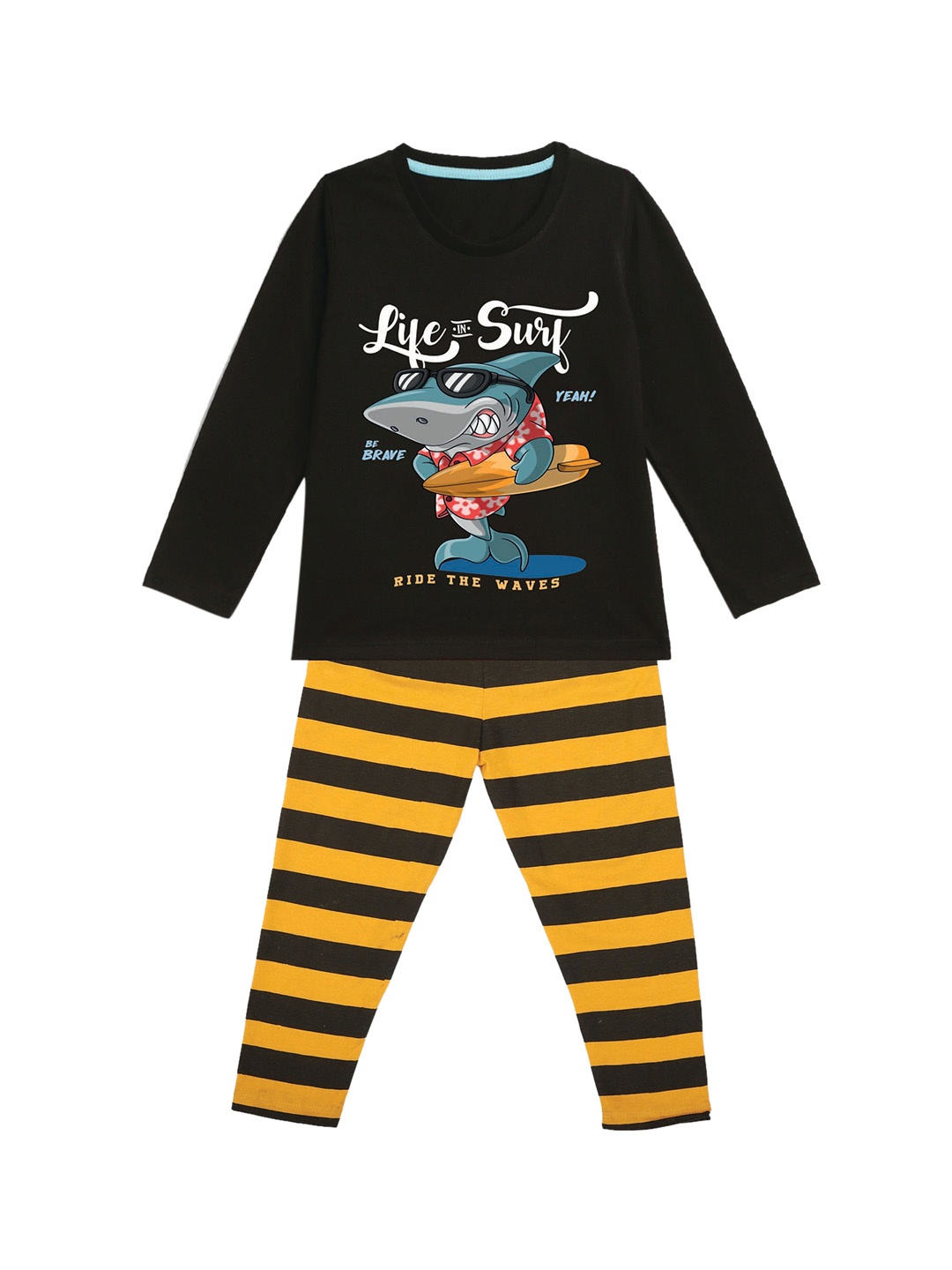 

YK Boys Graphic Printed Night suit, Black
