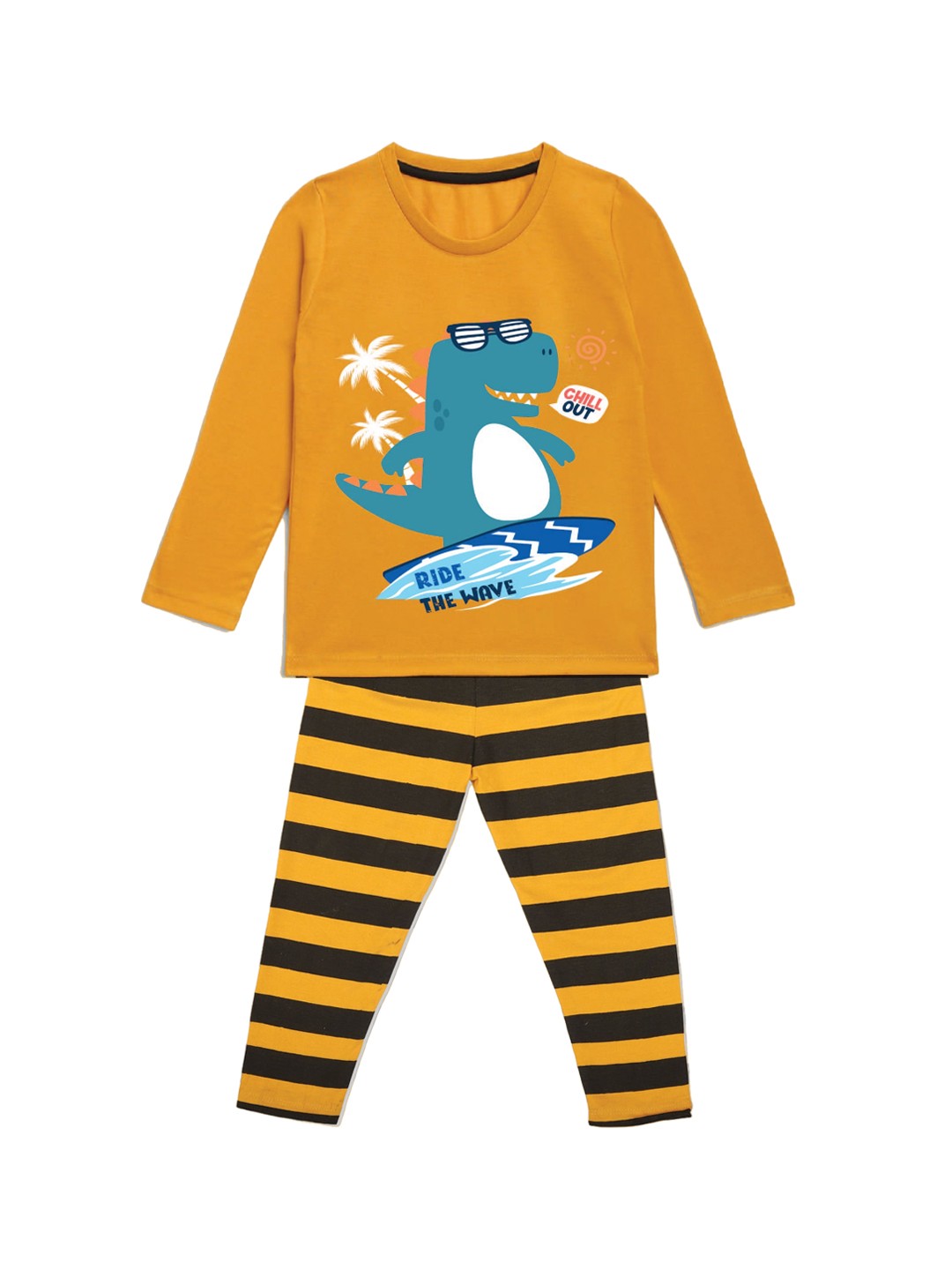 

YK Boys Graphic Printed Night suit, Mustard