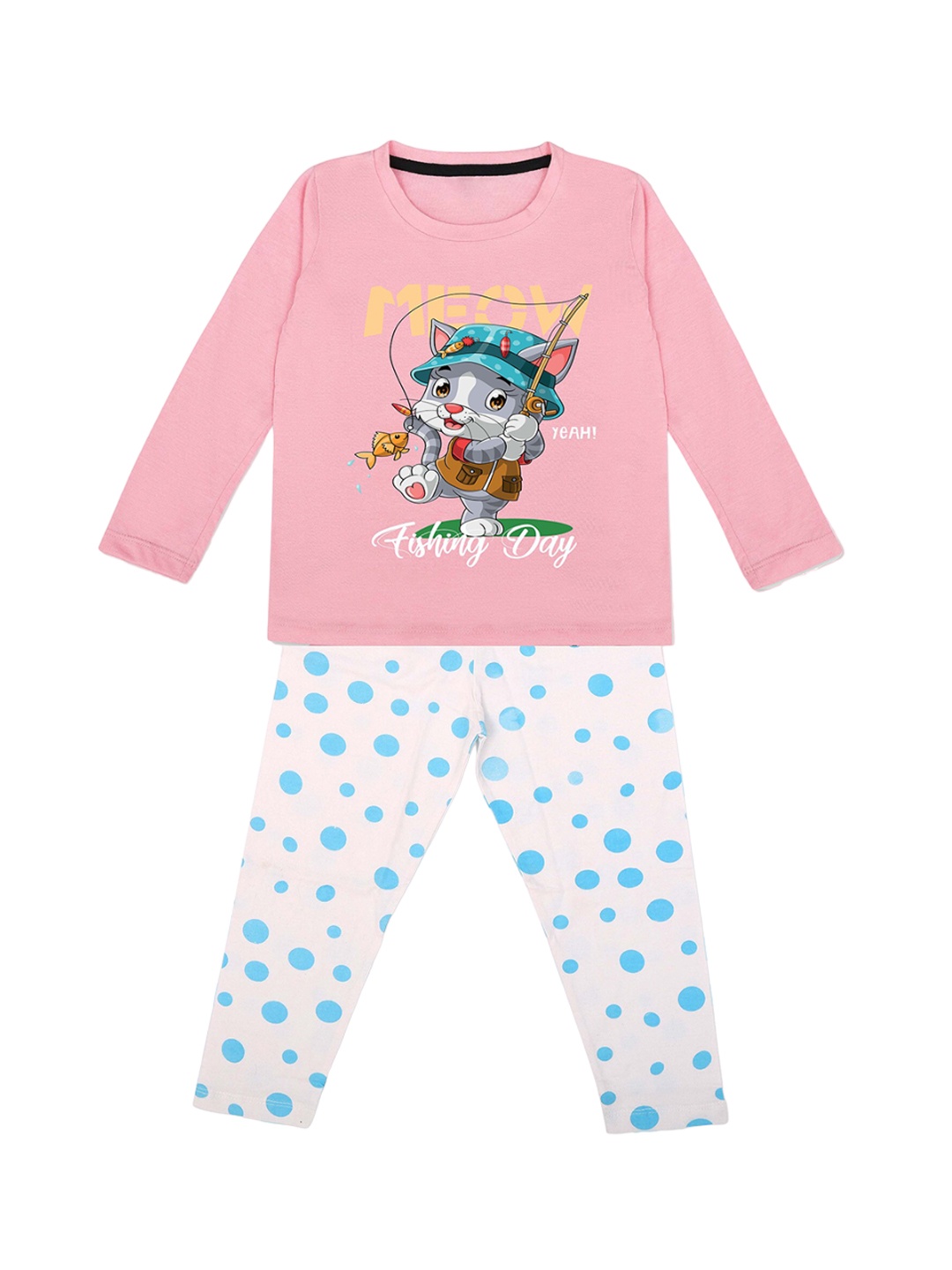

YK Girls Graphic Printed Night suit, Pink