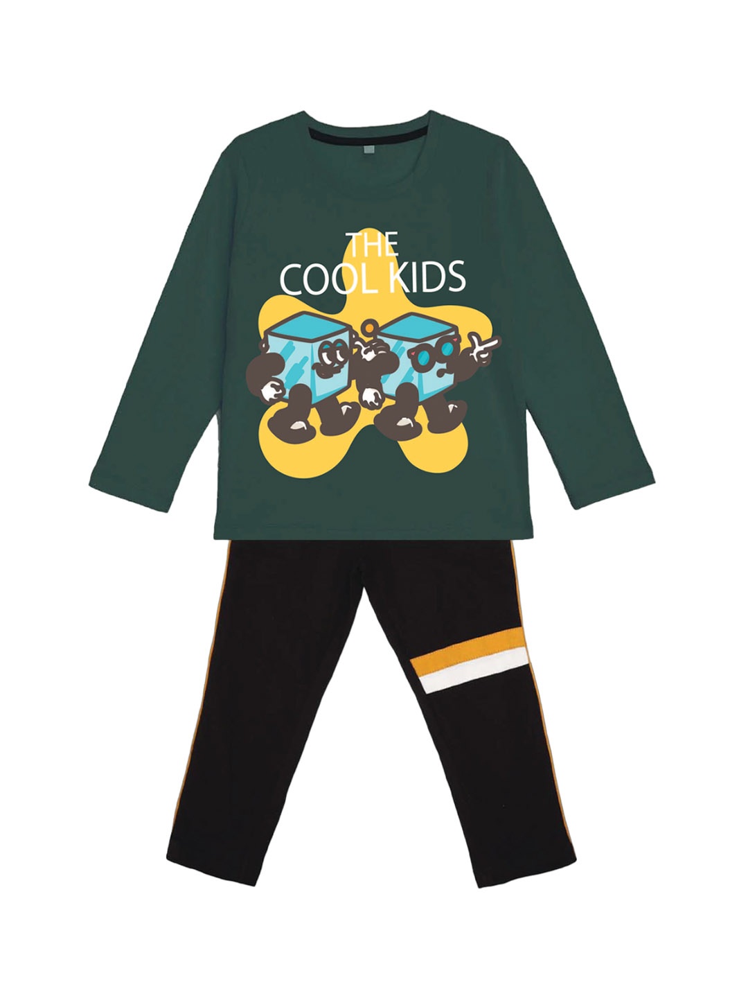 

YK Boys Graphic Printed Night suit, Green