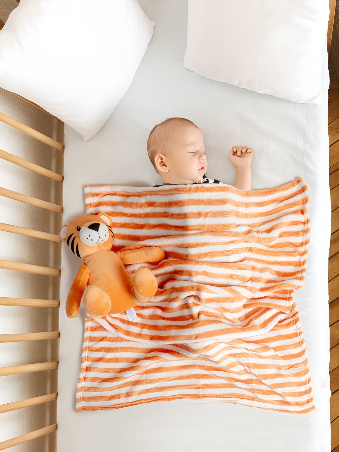 

Baby Moo Orange & White Striped Single Bed Blanket