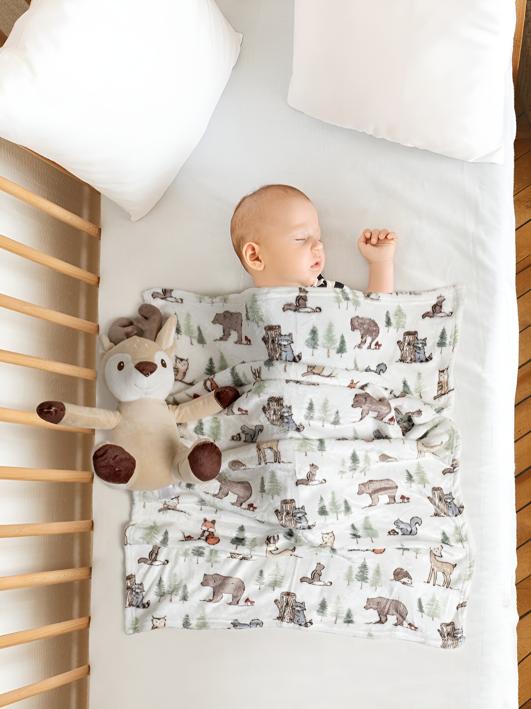 

Baby Moo Single Bed Blanket With Reindeer Snuggle Buddy, Beige