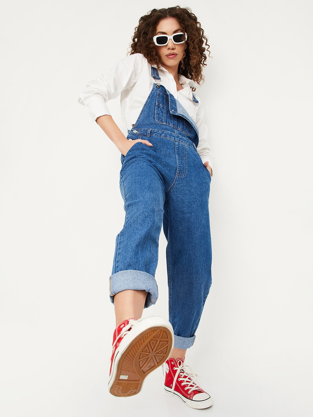 

max Pure Cotton Straight Leg Dungaree, Blue