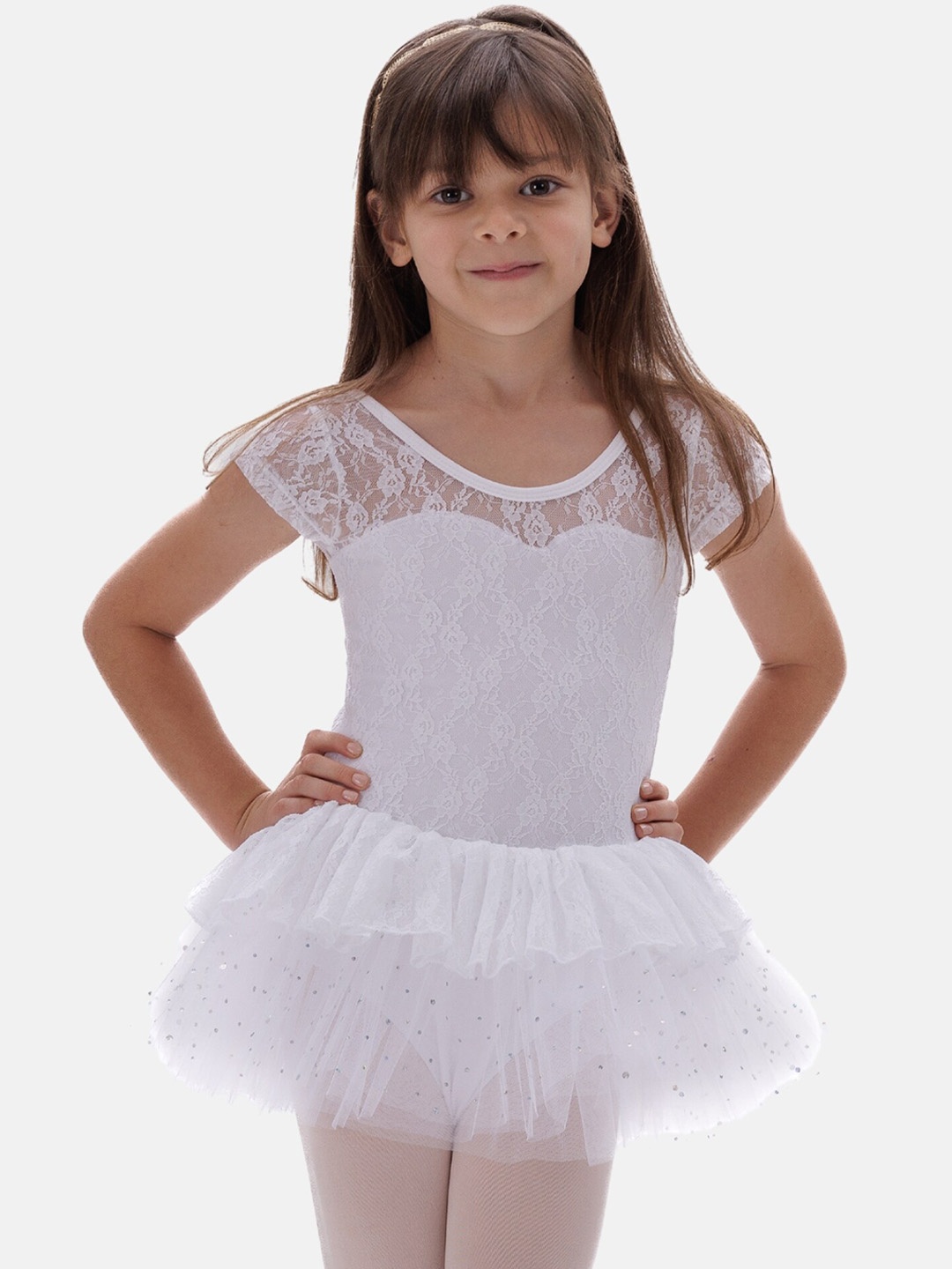 

IKAANYA Girls Ballet Performance Cotton Laced Leotard, White