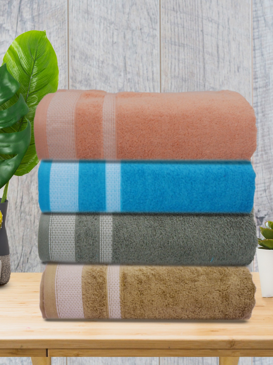 

Athom Living Blue & Grey 4 Pieces Striped Cotton 500 GSM Bath Towels