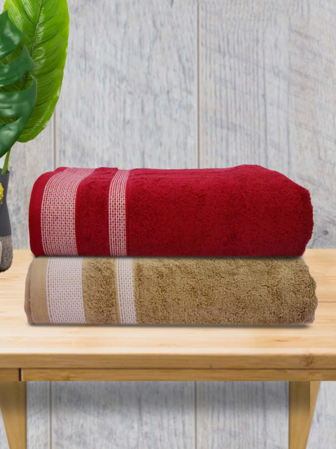 

Athom Living Brown & Maroon 2 Pieces 500GSM Cotton Bath Towels