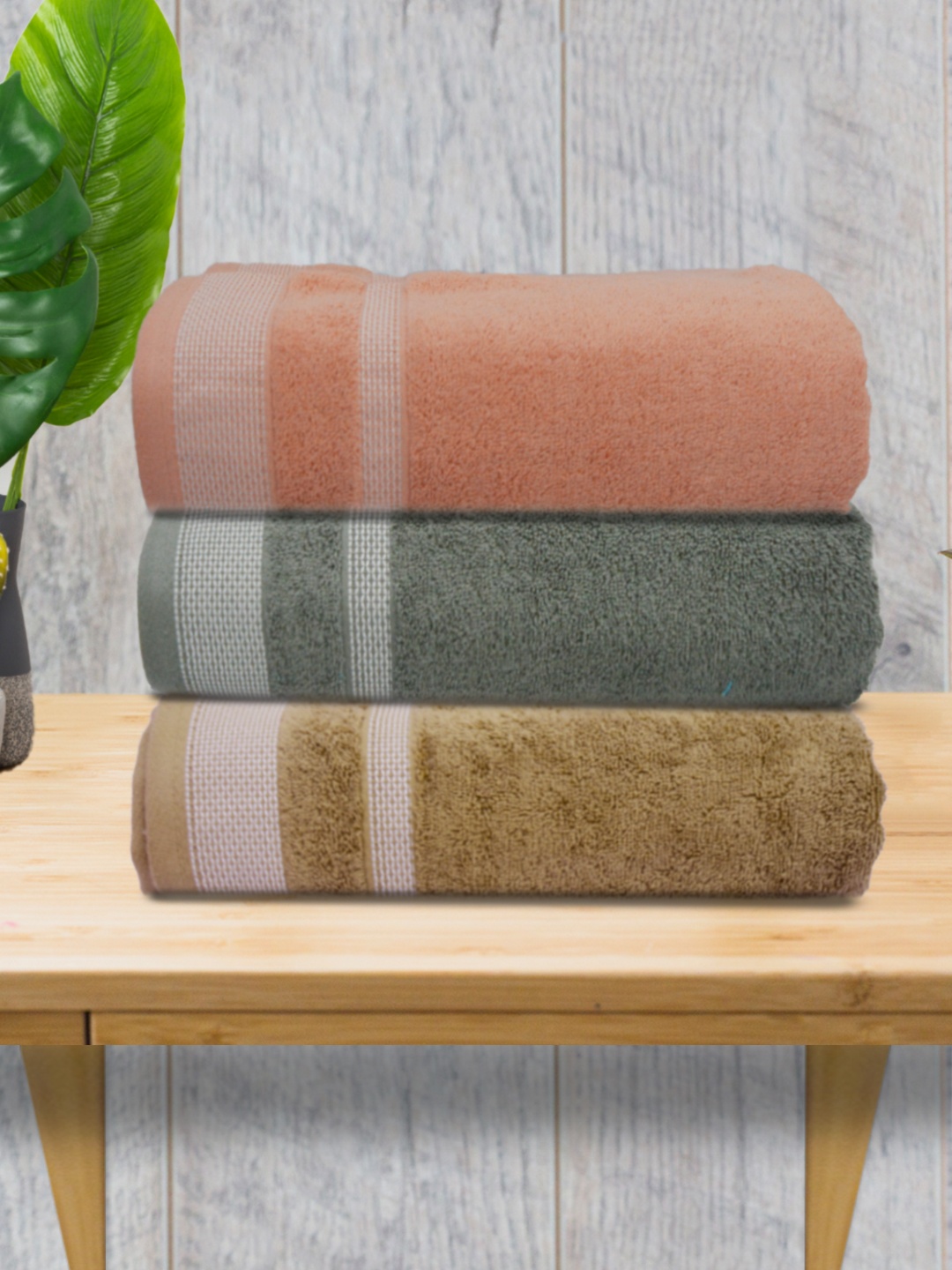 

Athom Living Peach & Grey 3 Pieces Cotton 500 GSM Bath Towels
