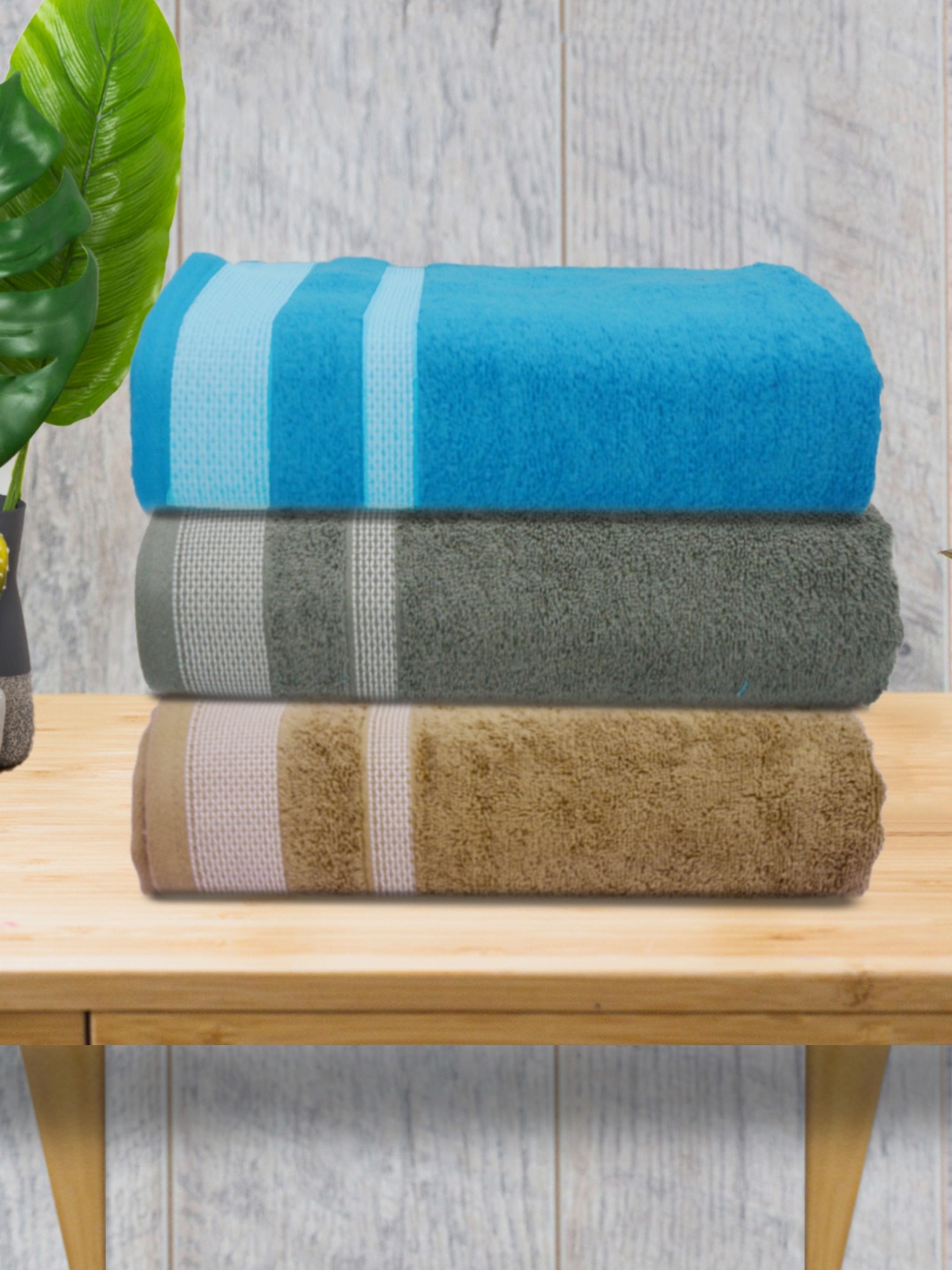 

Athom Living Blue & Grey 3 Pieces Cotton 500 GSM Bath Towels