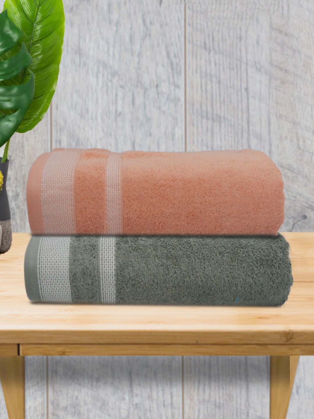 

Athom Living Grey & Peach 2 Pieces Cotton Bath Towels