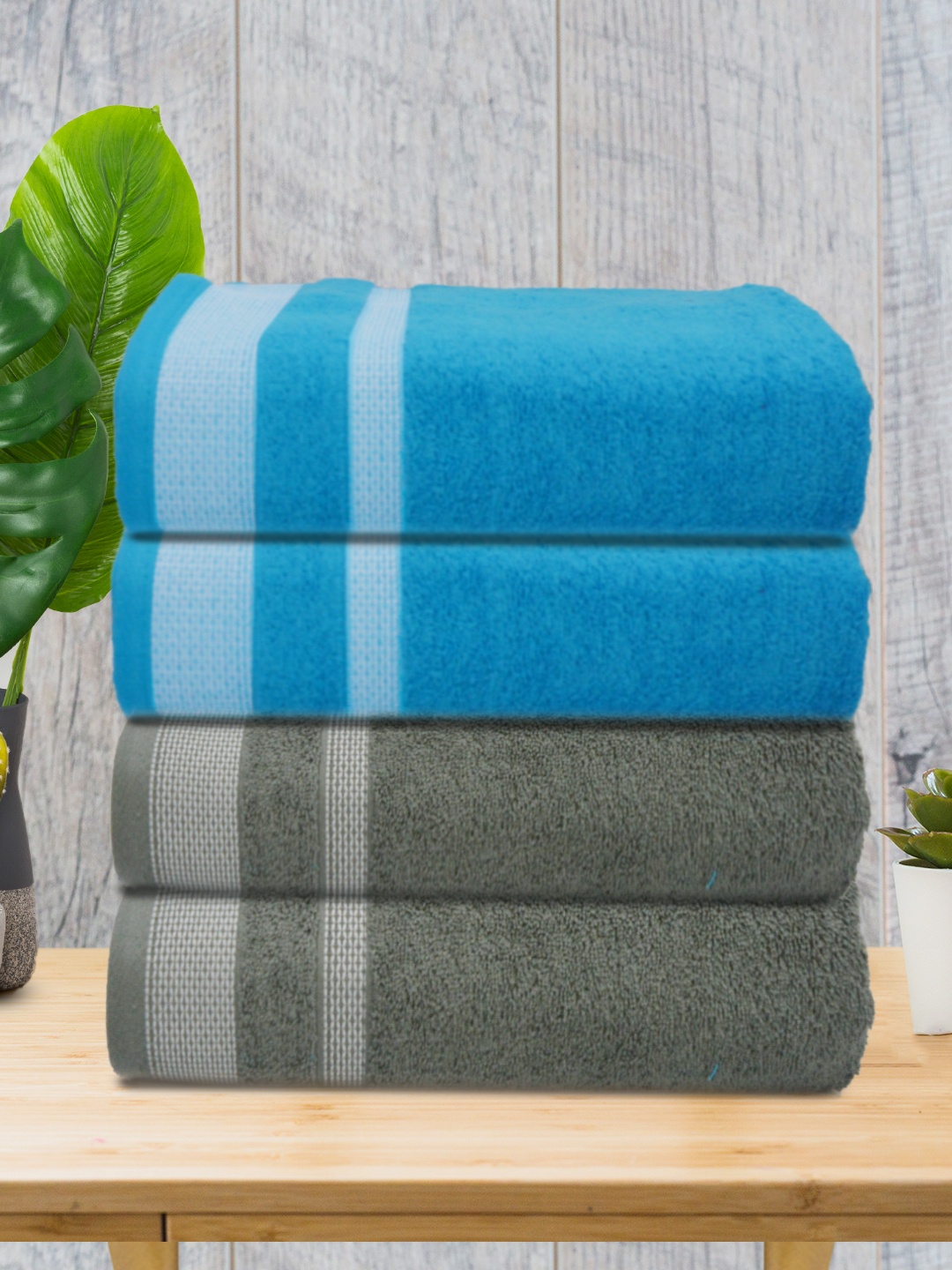 

Athom Living Blue & Grey 4 Pieces Cotton Bath Towels