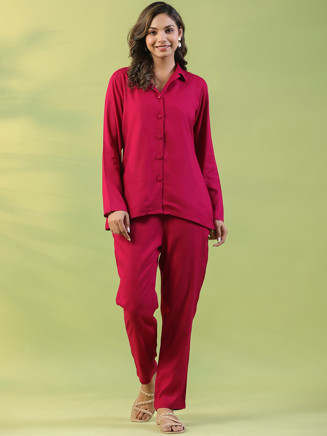 

mirari Long Sleeves Shirt With Trousers, Red