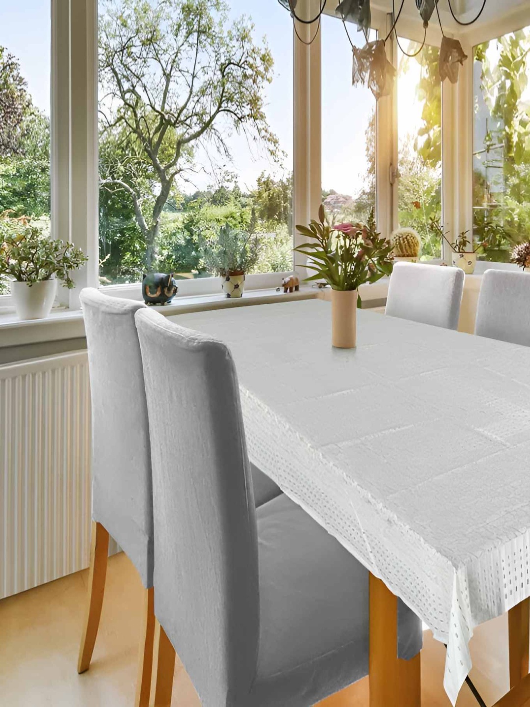 

CASA-NEST Off White Self Design Cotton 4 Seater Table Cover