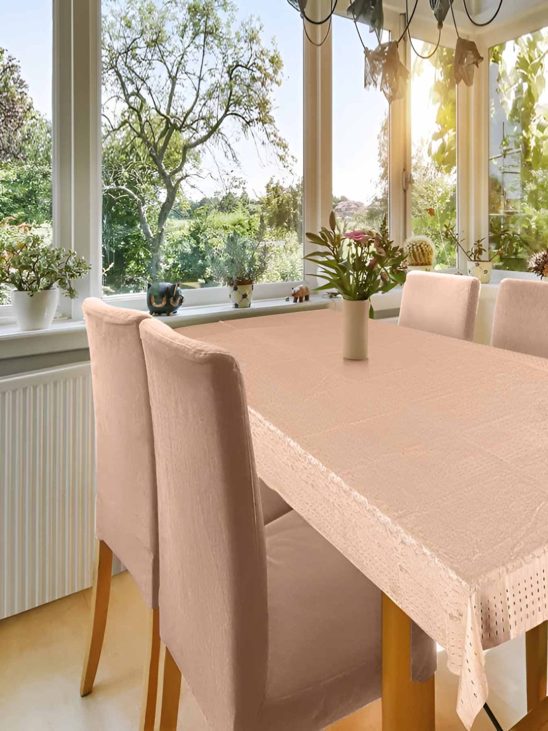 

CASA-NEST Cream Self Design Cotton 6 Seater Table Cover