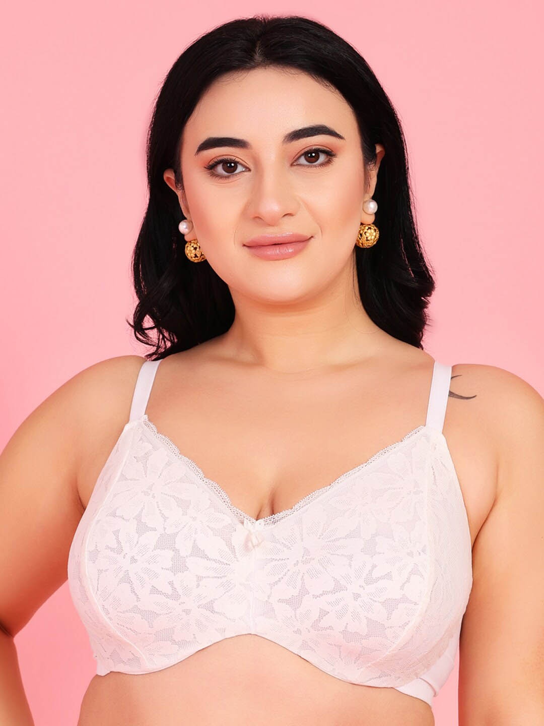 

Curvy Love Plus Size Self Design Full Coverage Everyday Bra With All Day Comfort, White