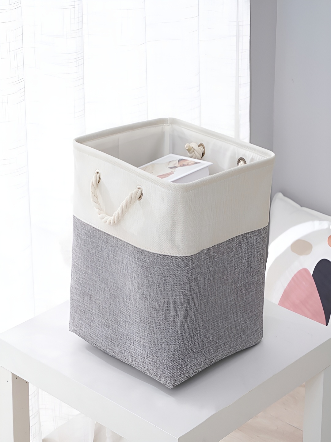 

Kuber Industries White & Grey Coloured Blocked Water Resistant Foldable Storage Basket