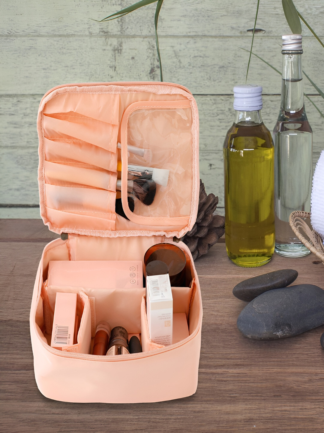 

Kuber Industries Peach Water Resistant Makeup Kit Box