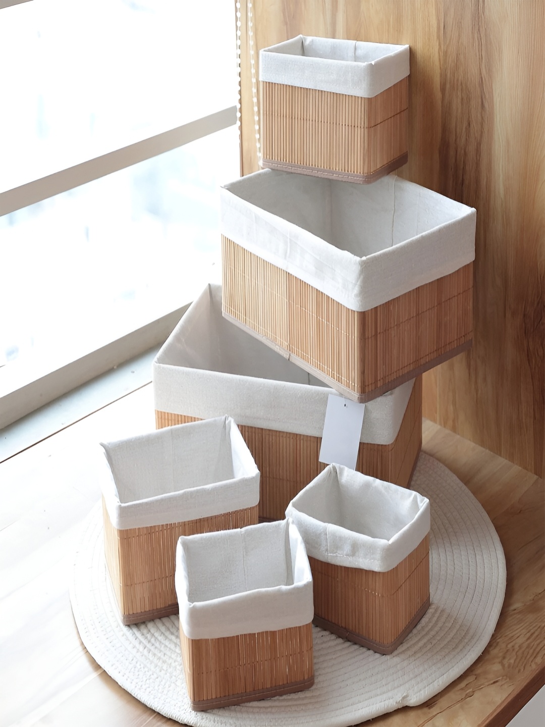 

Kuber Industries Brown White 6 Pieces Bamboo Multi-Utility Organisers