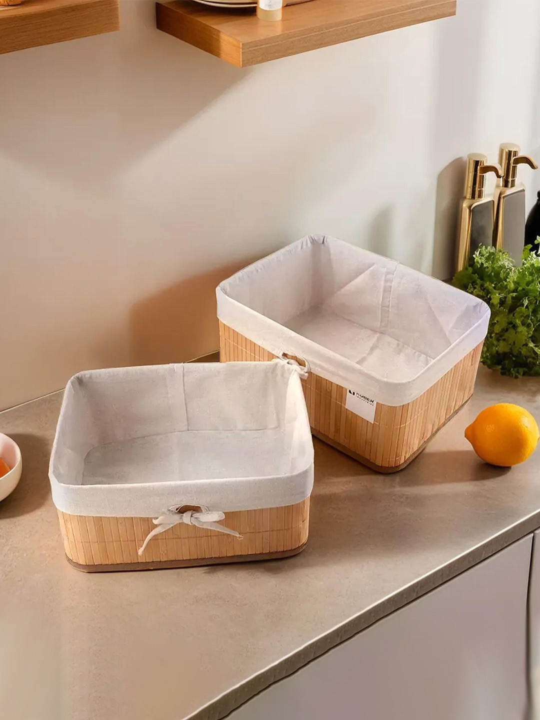 

Kuber Industries Brown White 2 Pieces Bamboo Water Resistant Organisers, Multi