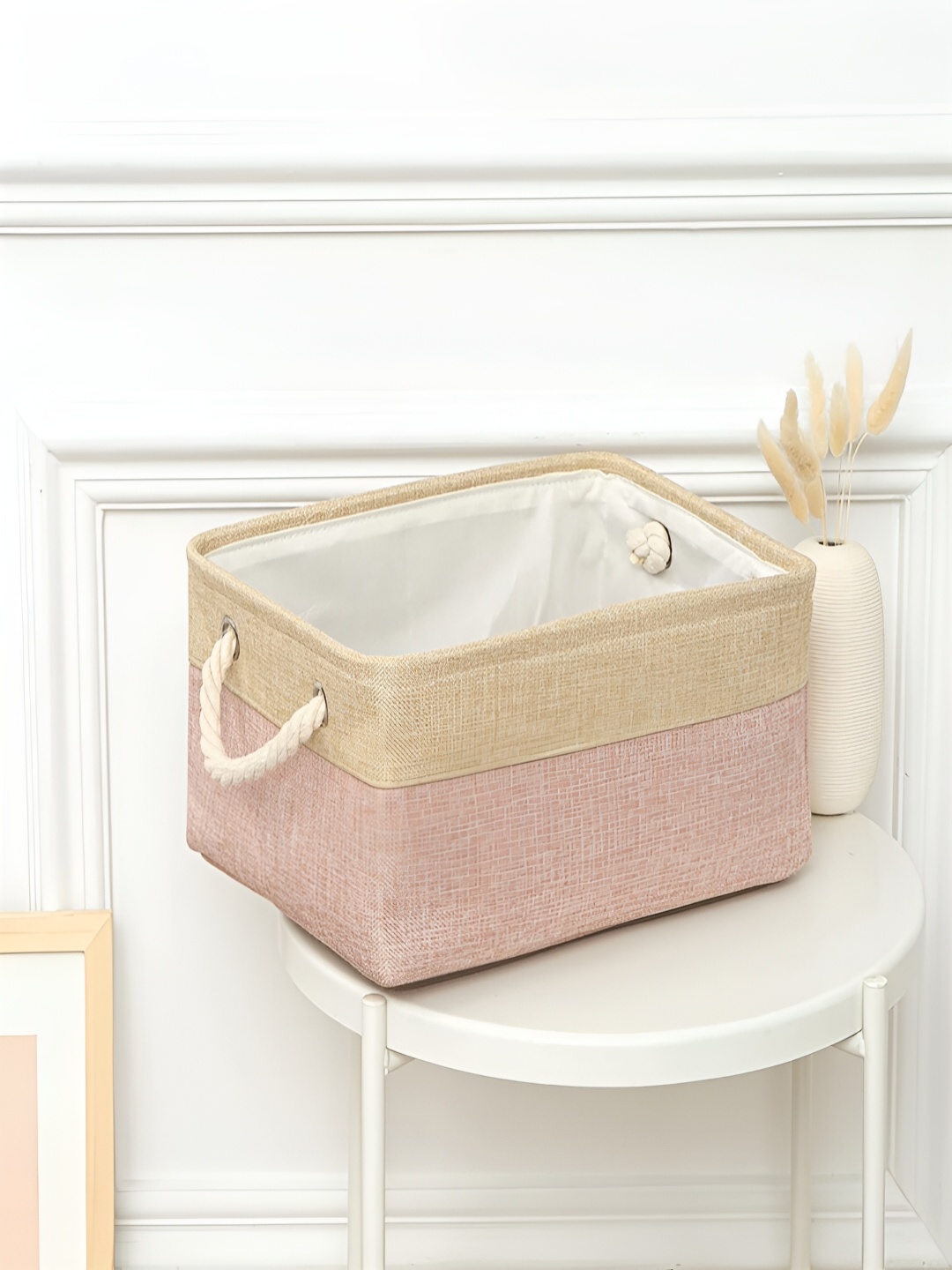 

Kuber Industries Pink & Beige 3 Pieces Waterproof Stackable Foldable Storage Organisers