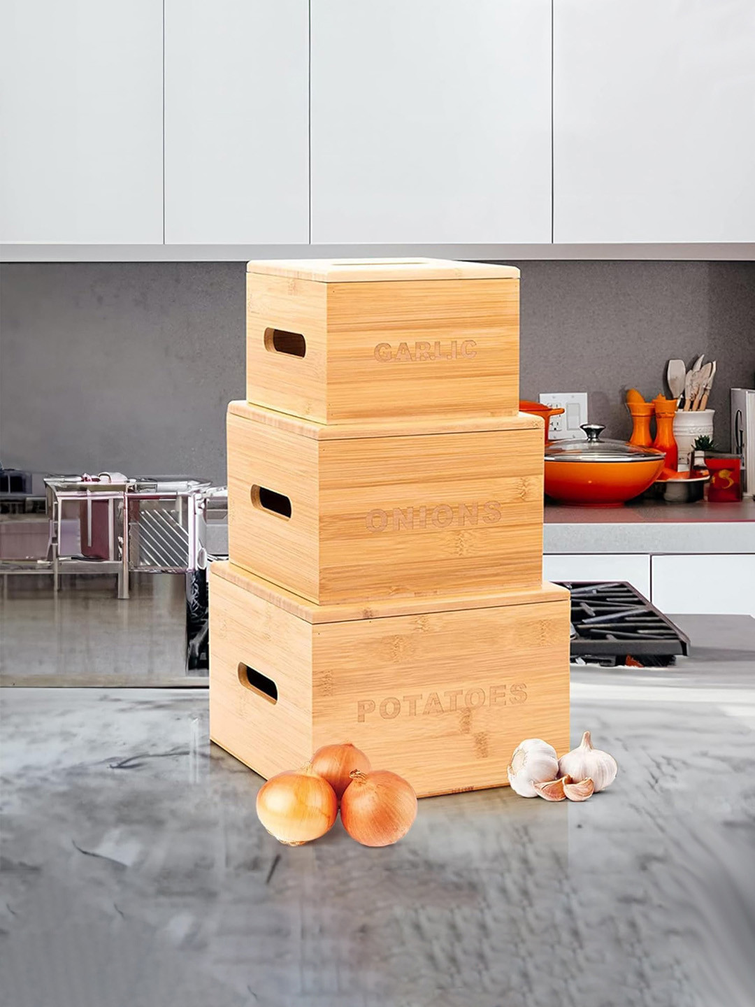 

Kuber Industries Brown 3 Pieces Wooden Water Resistant Kitchen Storage Organizer