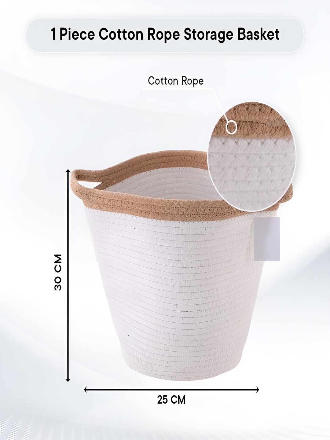 

Kuber Industries White & Brown Woven Cotton Storage Basket With Handle 21 L