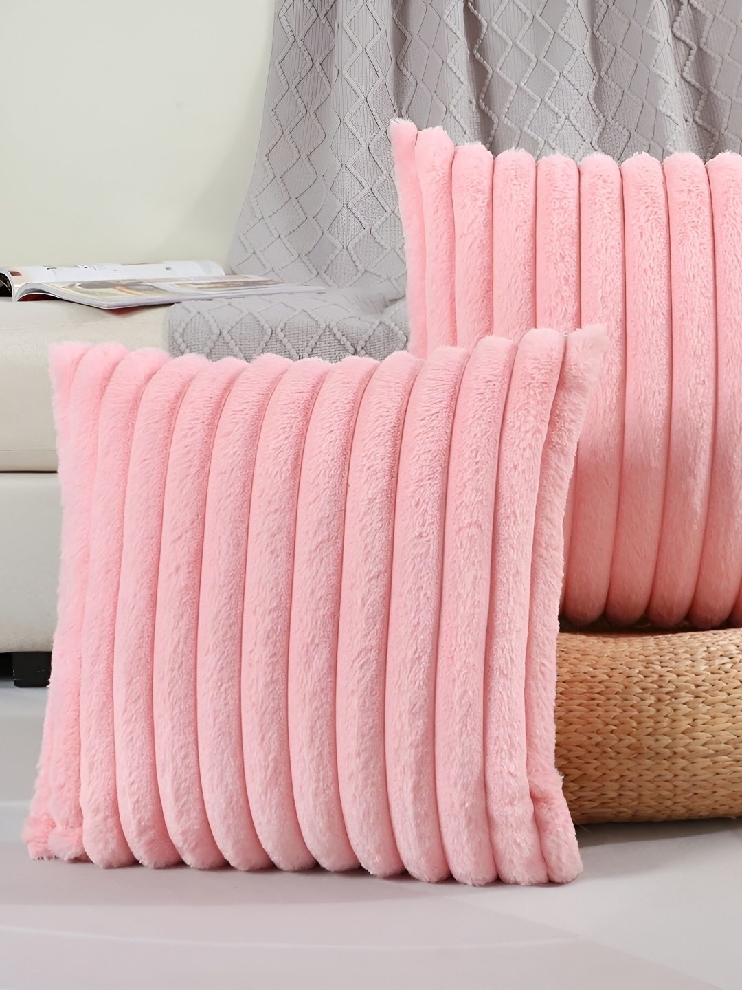 

TANLOOMS 2 Pcs Striped Square Cushion Covers, Pink