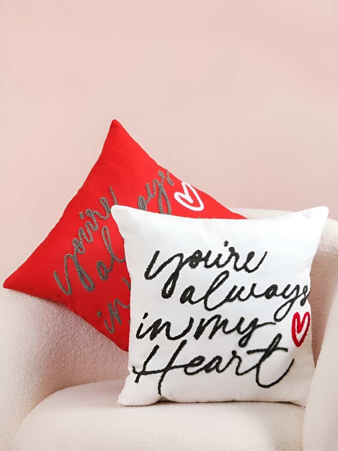 

Nestasia Red & White 2 Pieces Embroidered Square Cotton Cushion Covers
