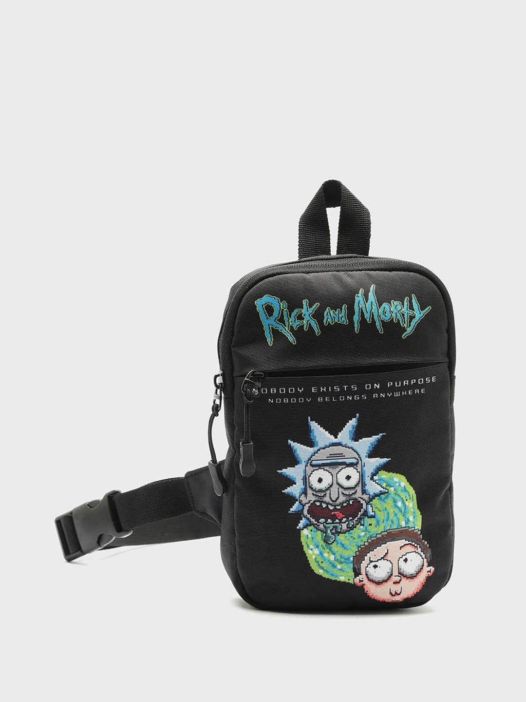 

Bewakoof Unisex Rick & Morty Printed Structured Sling Bag, Black