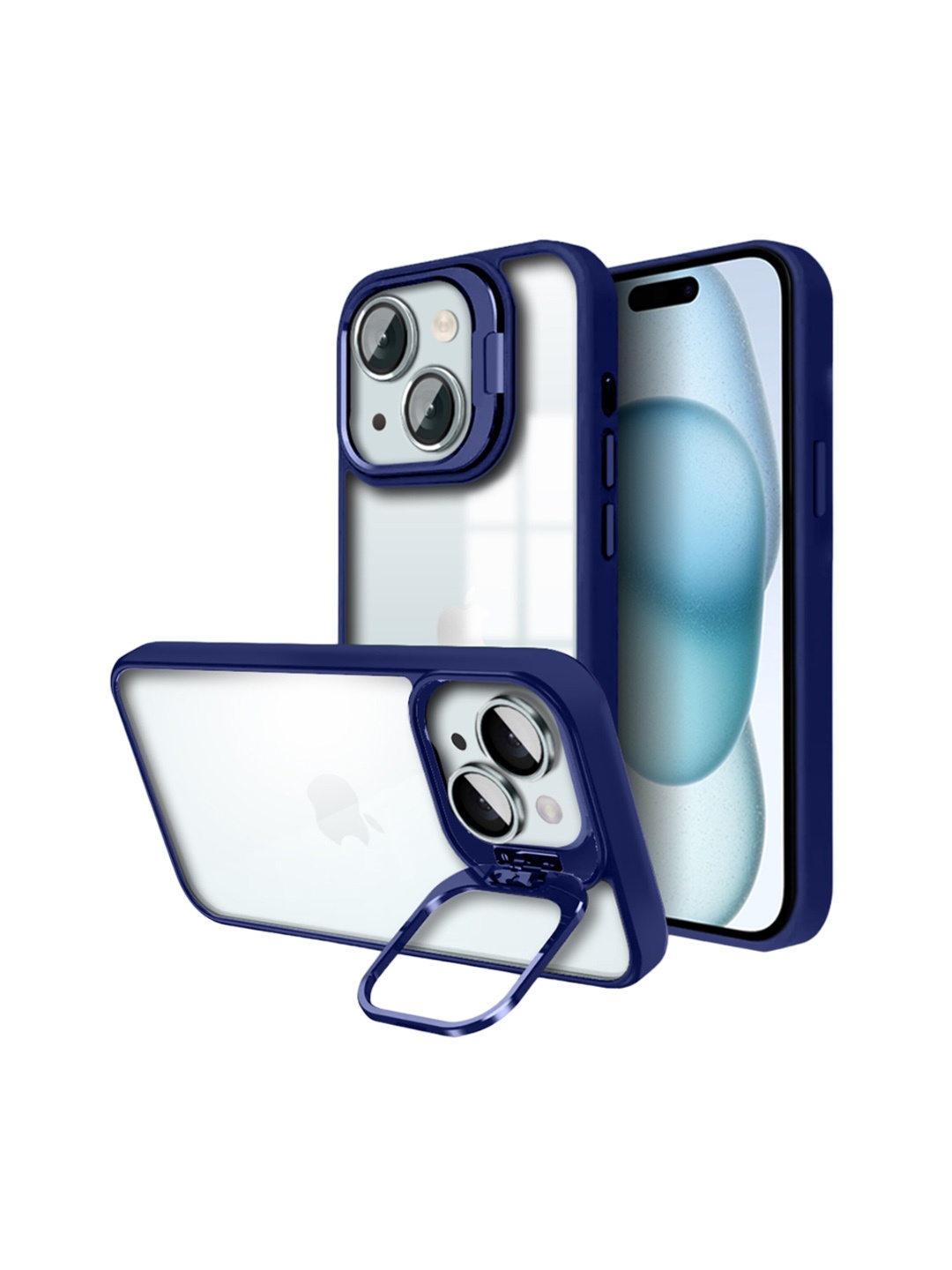 

Karwan iPhone 15 Back Case Mobile Accessory With Camera Stand, Navy blue