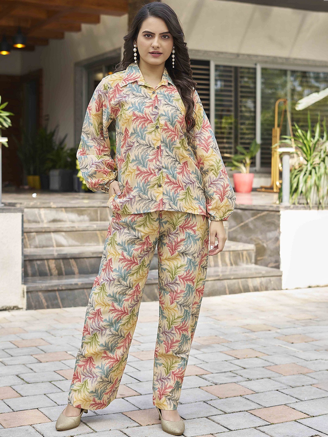 

PEACH PIPER Floral Printed Pure Cotton Shirt & Trousers Co-Ord, Cream