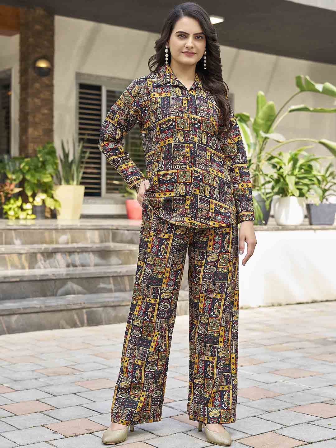 

PEACH PIPER Printed Shirt & Trousers Co-Ord, Black