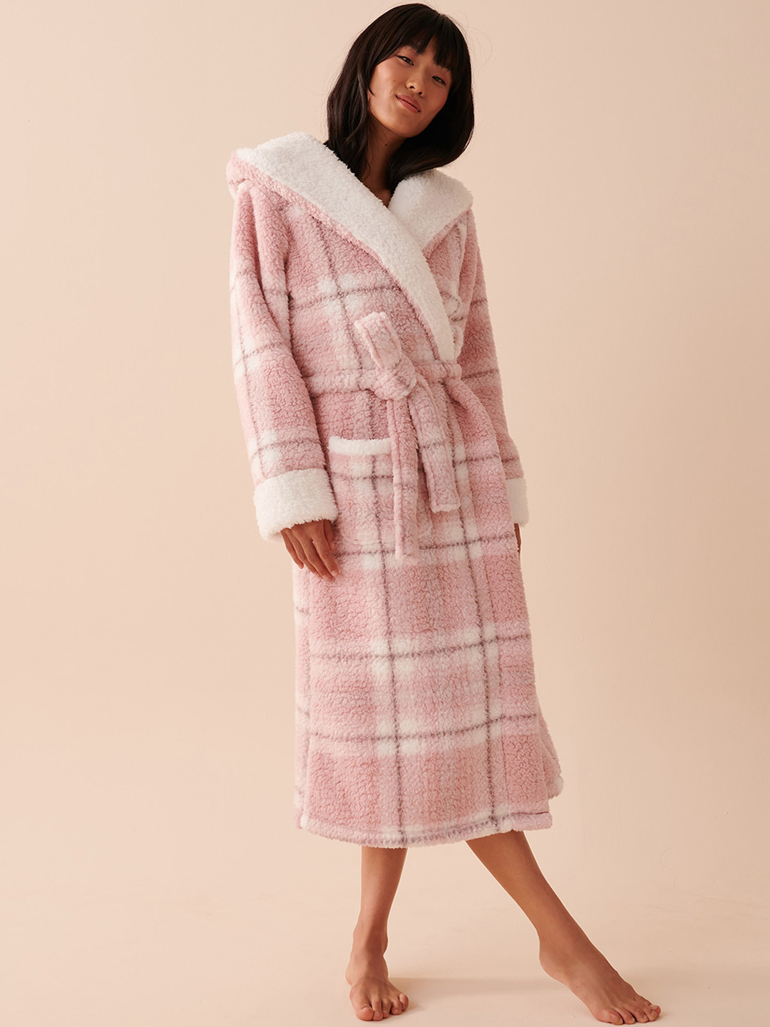 

La Vie en Rose Printed Hooded Midi Robe, Pink