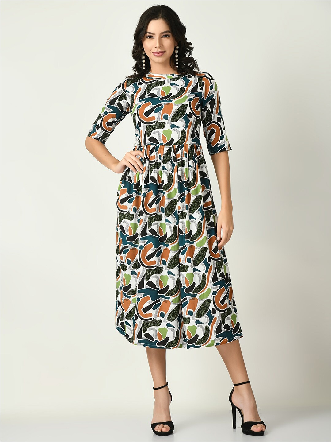 

Akshatani Abstract Printed Fit & Flare Midi Dress, Black