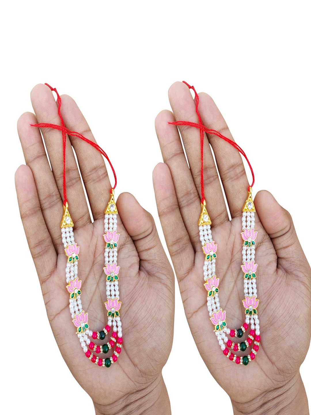 

Sanjog Unisex Set Of 2 Brass-Plated Pearls Antique Necklace, Gold