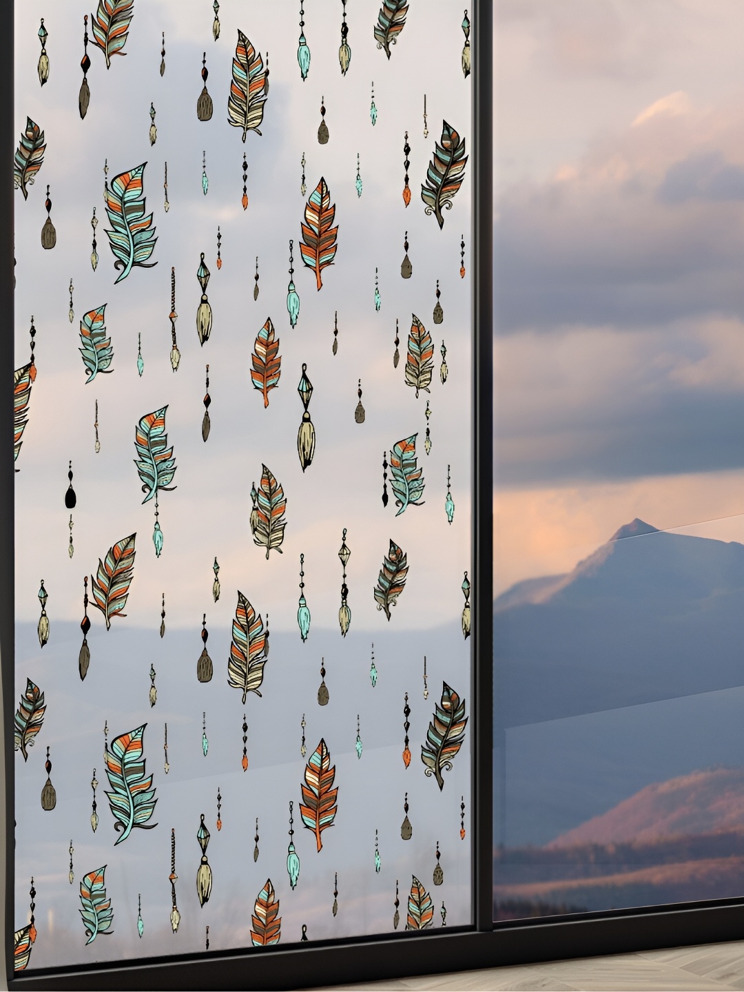 

CVANU Transparent & Black Floral Printed Self Adhesive Window Film Sticker