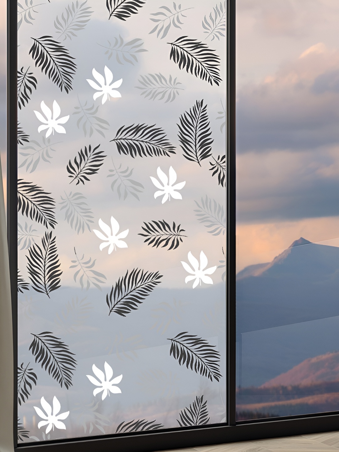 

CVANU White & Black Floral Printed Self Adhesive Window Film