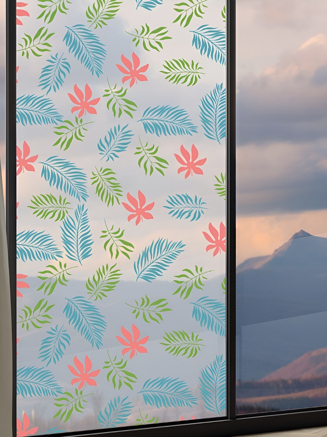 

CVANU Transparent & Blue Floral Printed Self Adhesive Window Film