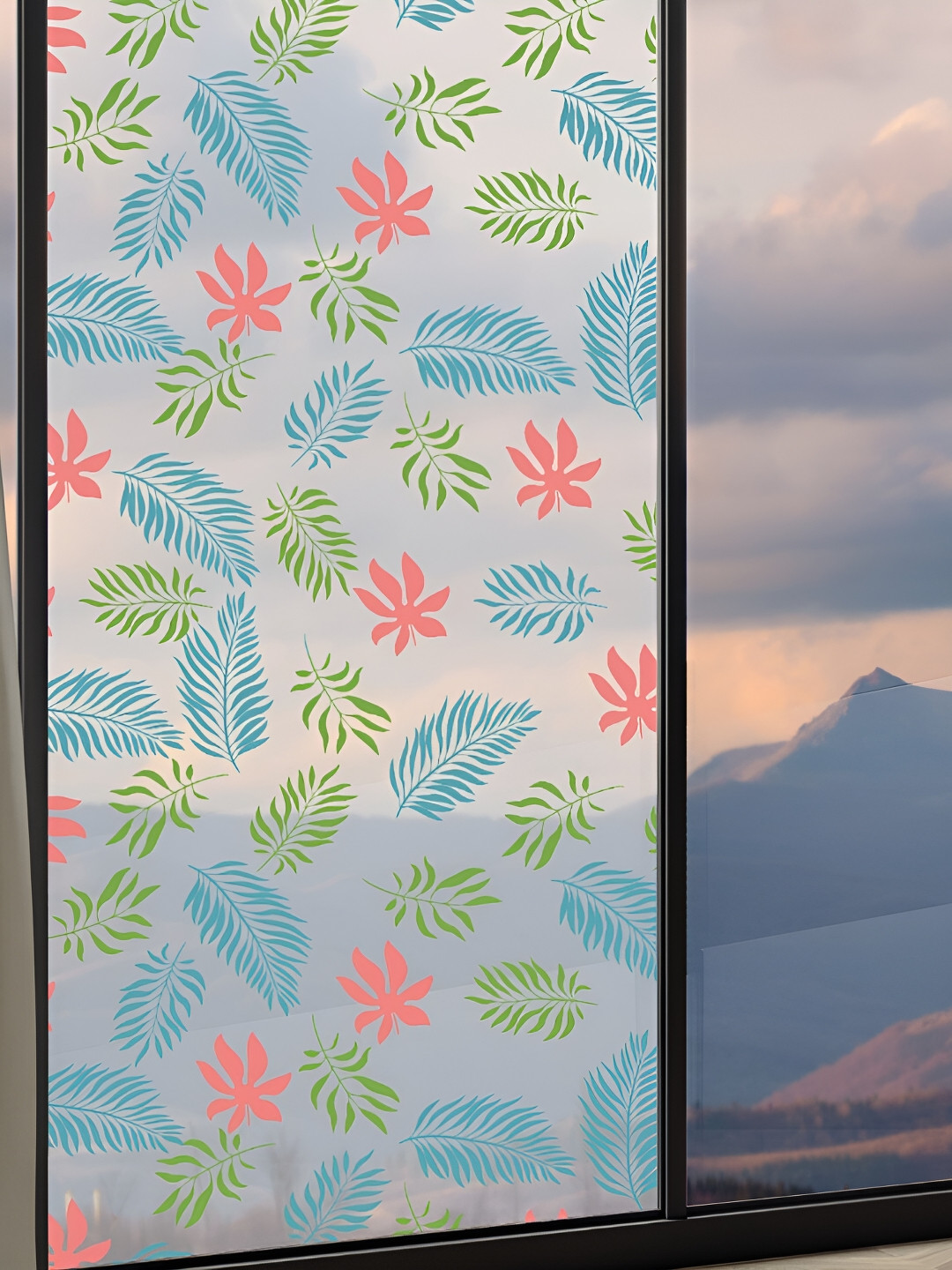 

CVANU Transparent & Blue Floral Printed Self Adhesive Window Film