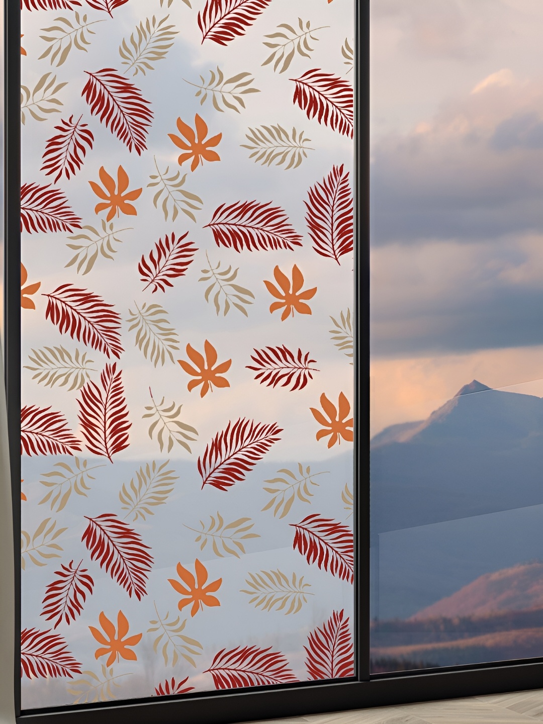 

CVANU Transparent & Maroon Floral Printed Self Adhesive Window Film