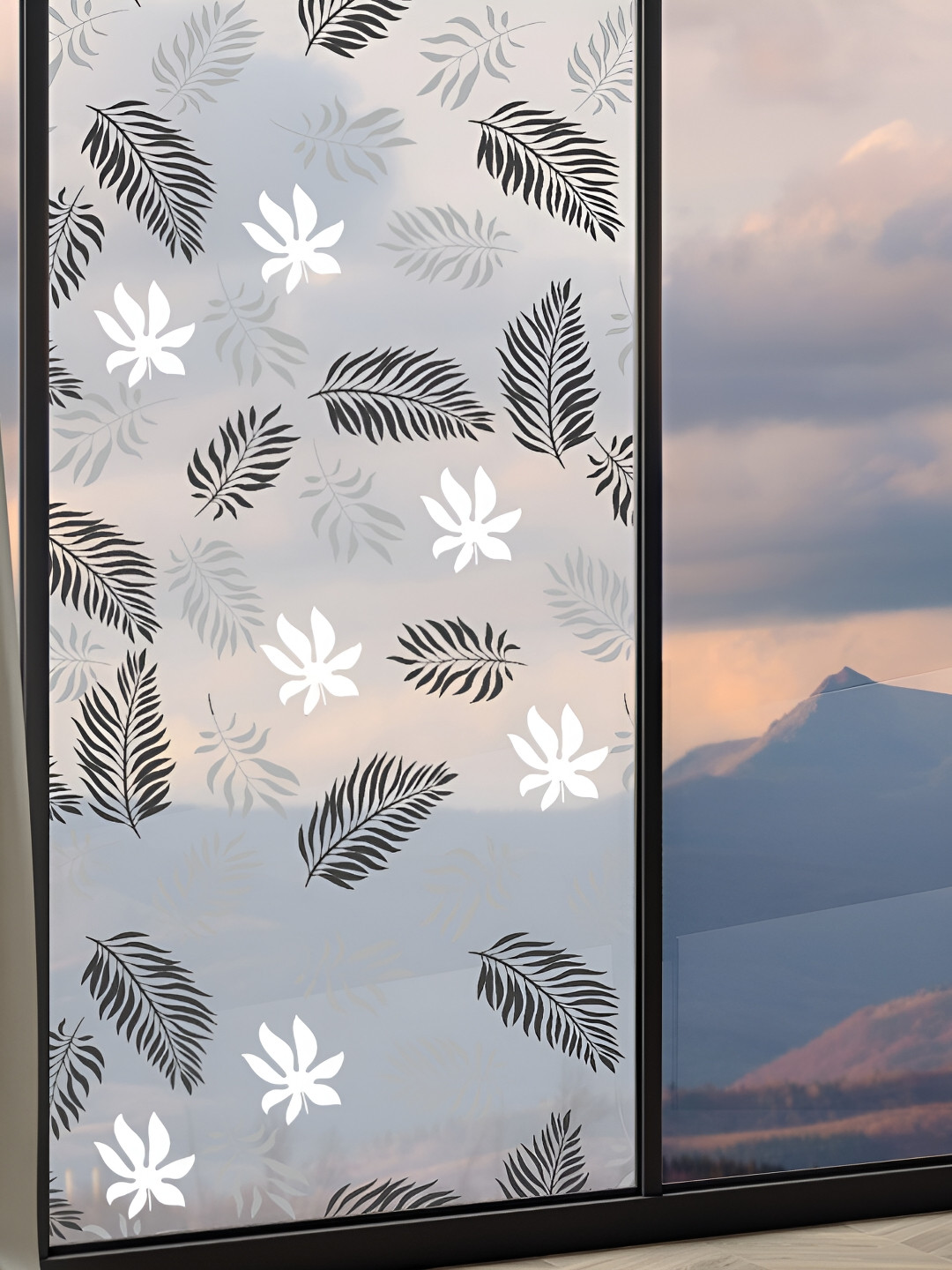 

CVANU Transparent & Black Floral Printed Self-Adhesive Window Film