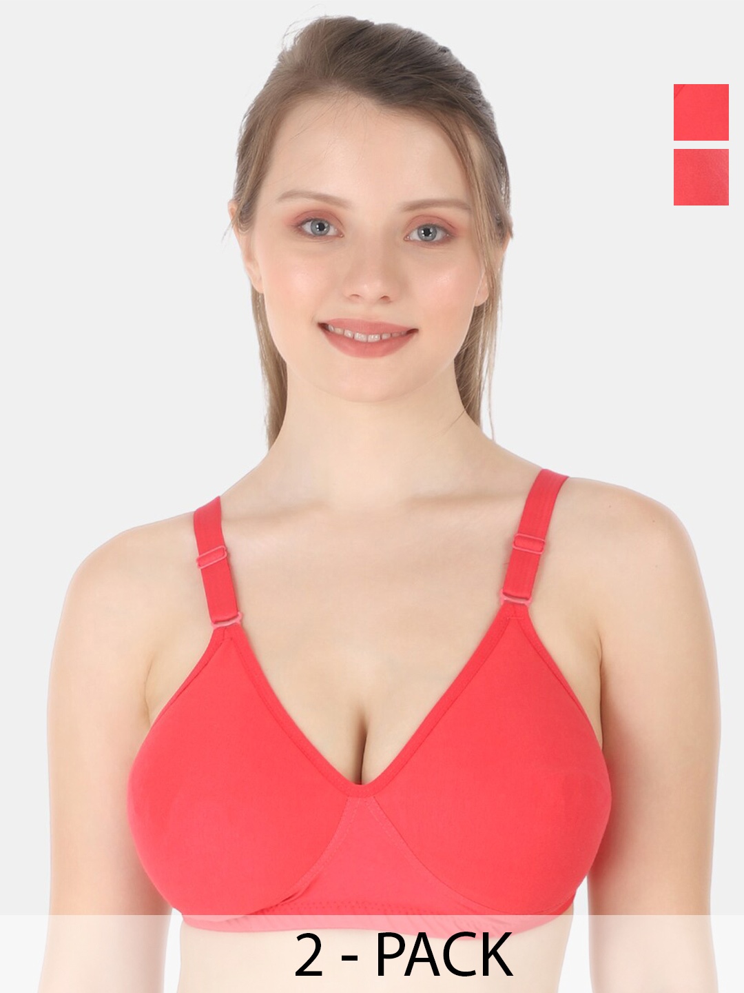 

Tweens Pack Of 2 Full Coverage Non Padded Cotton Minimizer Bra With All Day Comfort, Coral