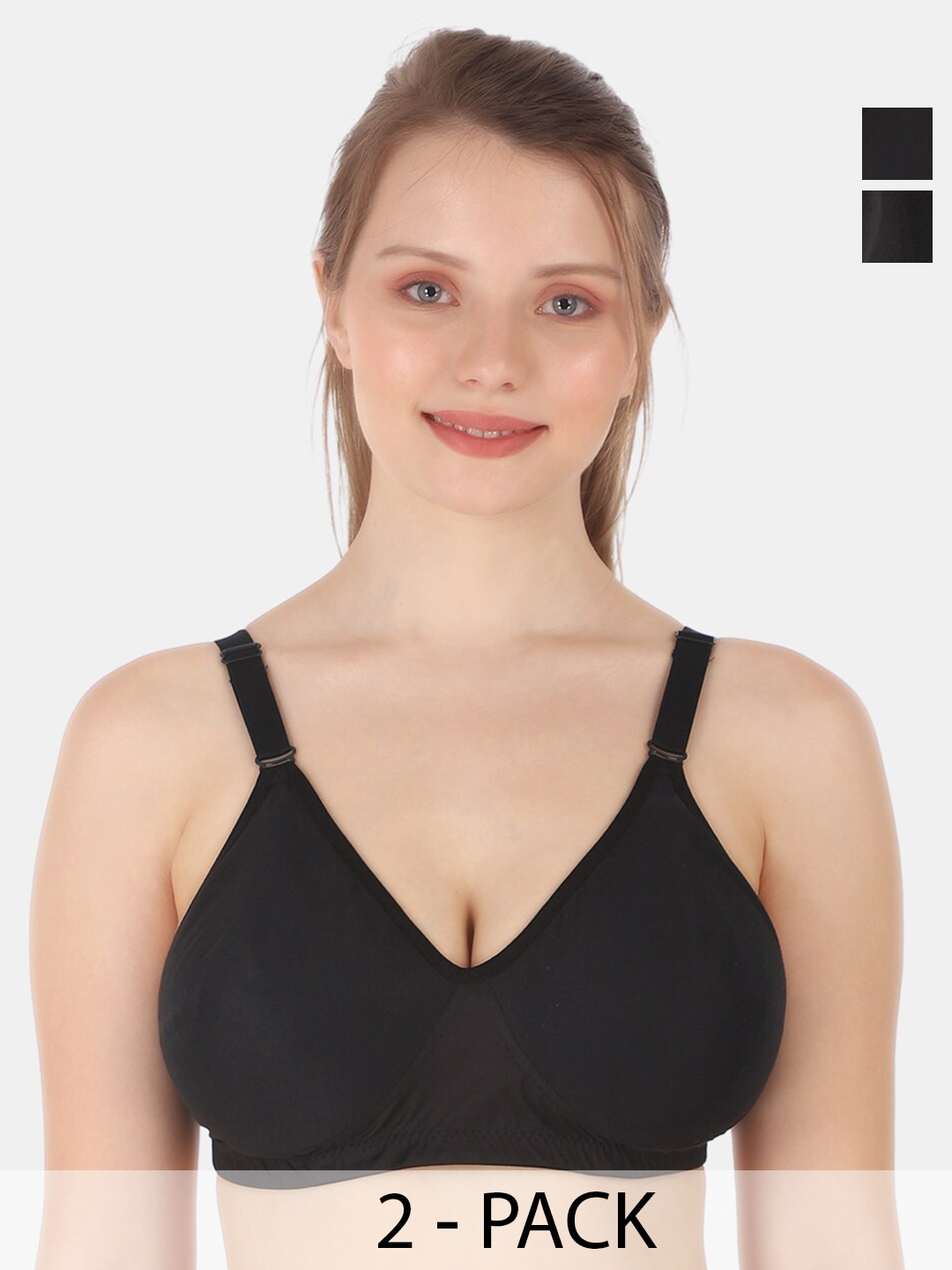 

Tweens Pack Of 2 Full Coverage Non Padded Cotton Minimizer Bra With All Day Comfort, Black