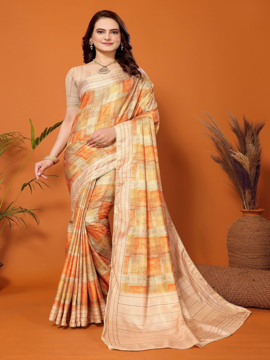 

ARYZE Abstract Printed Saree, Yellow