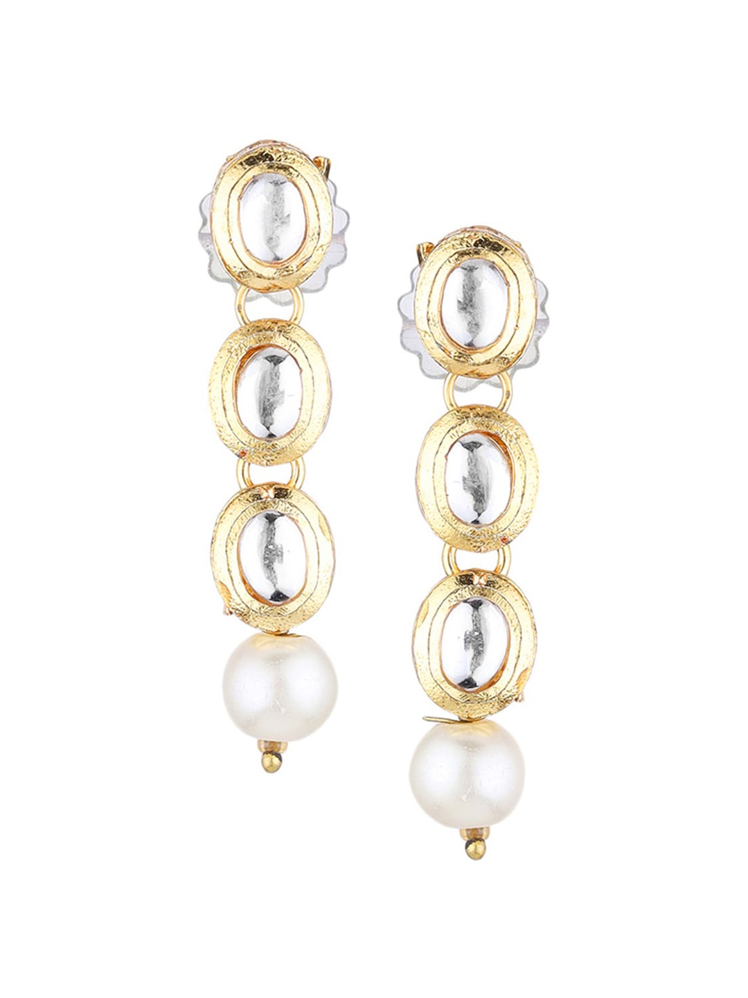 

Runjhun Kundan-Studded & Beaded Classic Drop Earrings, Gold