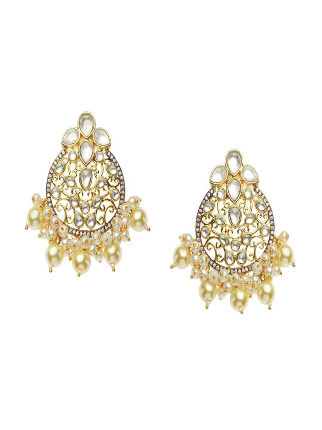 

Runjhun Gold-Plated Kundan-Studded & Beaded Classic Chandbalis