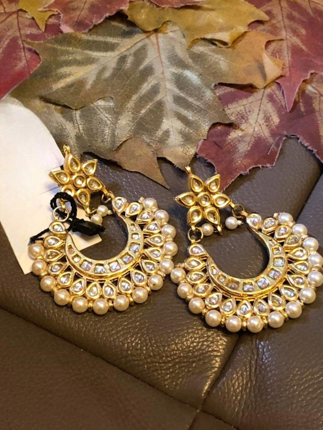 

Runjhun Gold Plated Kundan Chandbalis