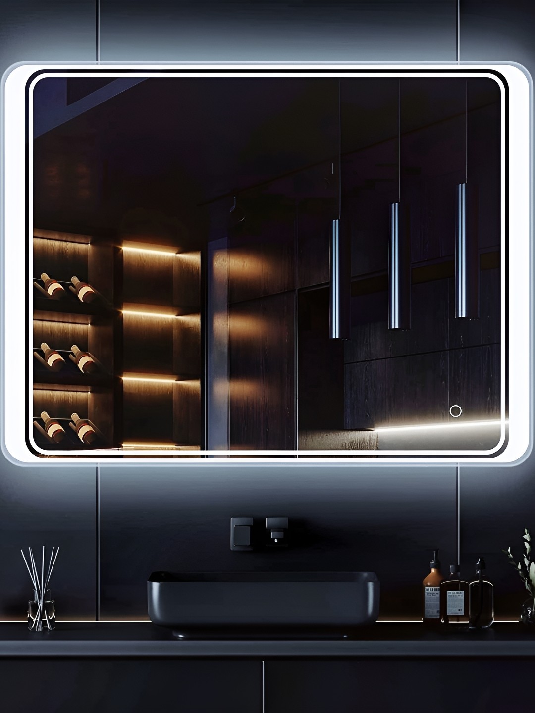 

SMILESELLERS White & Grey Rectangle LED Lights Bathroom Wall Mirror