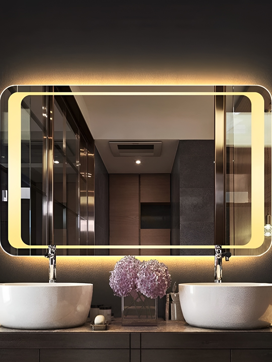 

SMILESELLERS Transparent Glass Wall Mirror with LED Lights